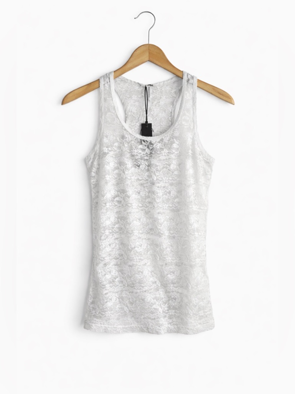 Poof White Lace Camisole Tank Top Medium Floral Sheer Layering Feminine NWT